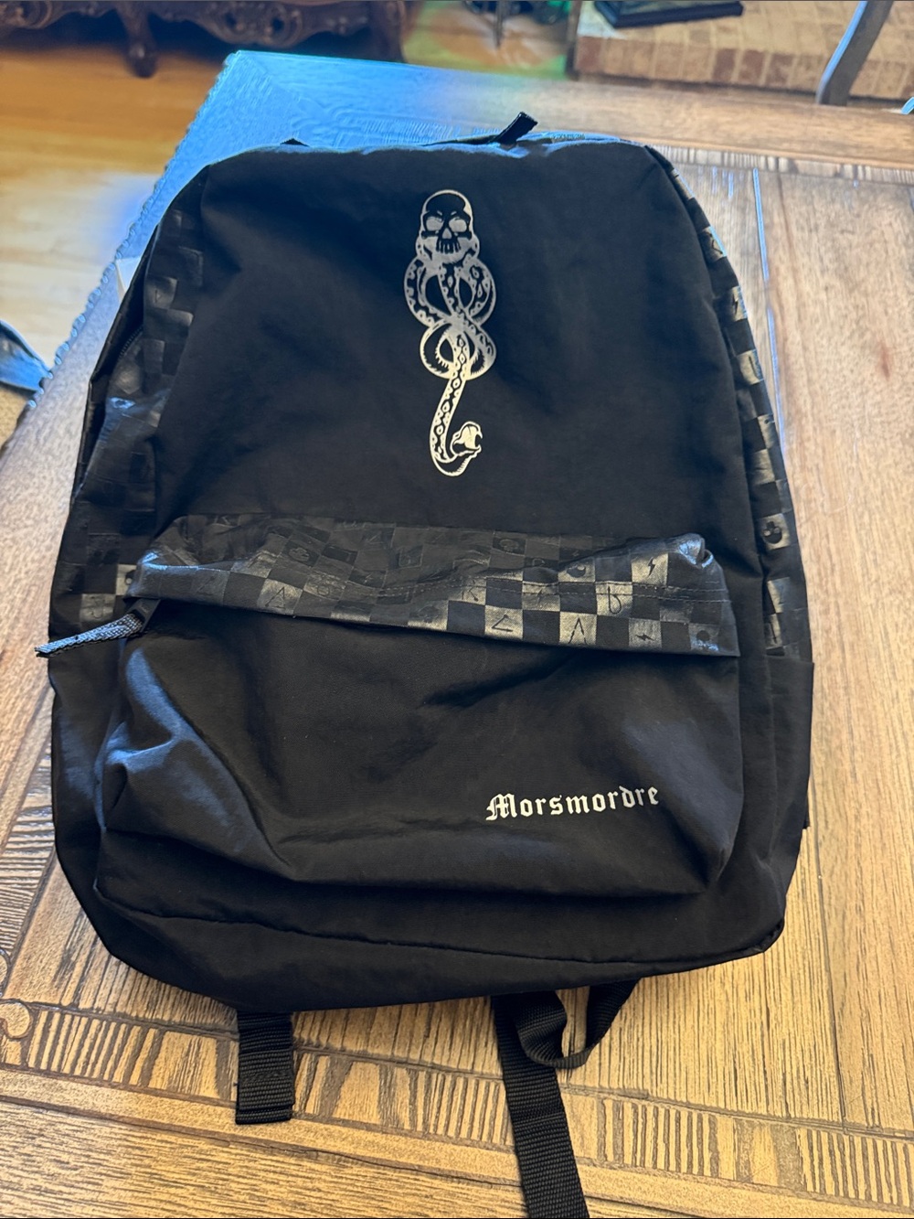 Vans X Harry Potter Dark Arts Black Backpack with White Skull & Snake Graphic